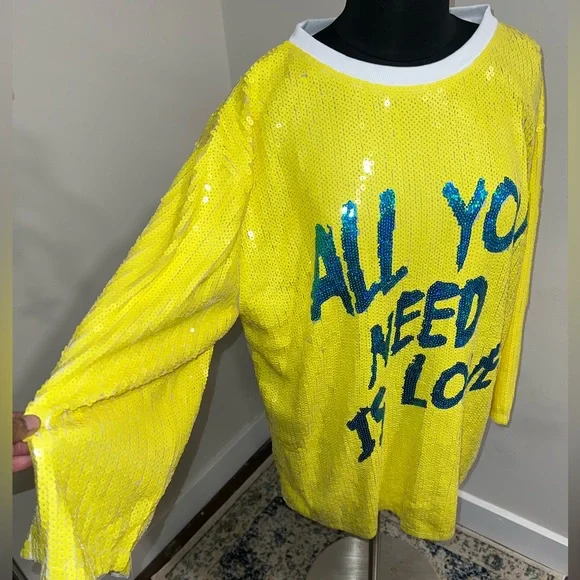 FASHION NOVA/FANCY DREAM Sequined Yellow Mini Dress "All You Need Is Love" 💛 - Picture 5 of 15